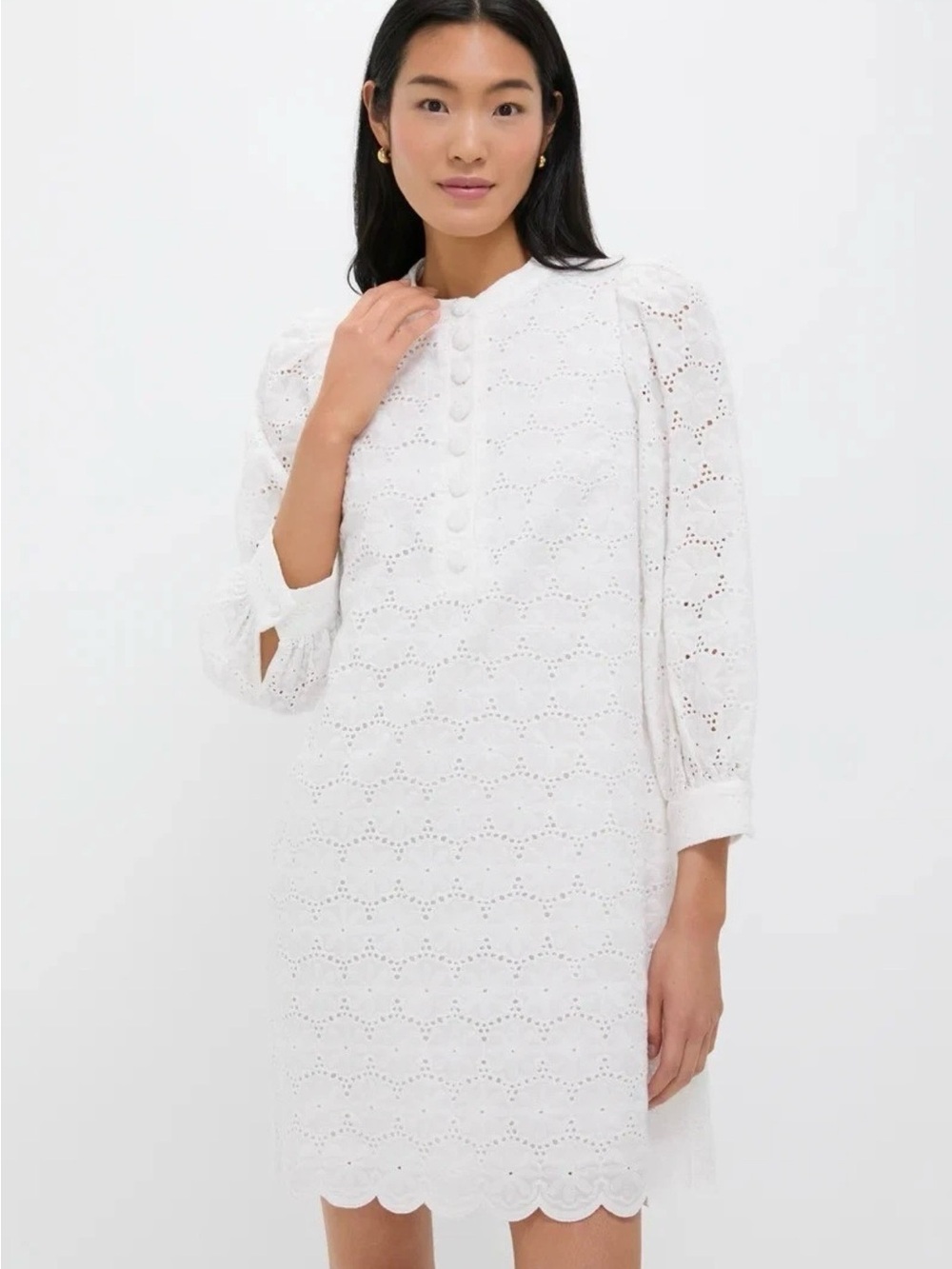 Pomander Place White Eyelet Mini Dress with Button Front